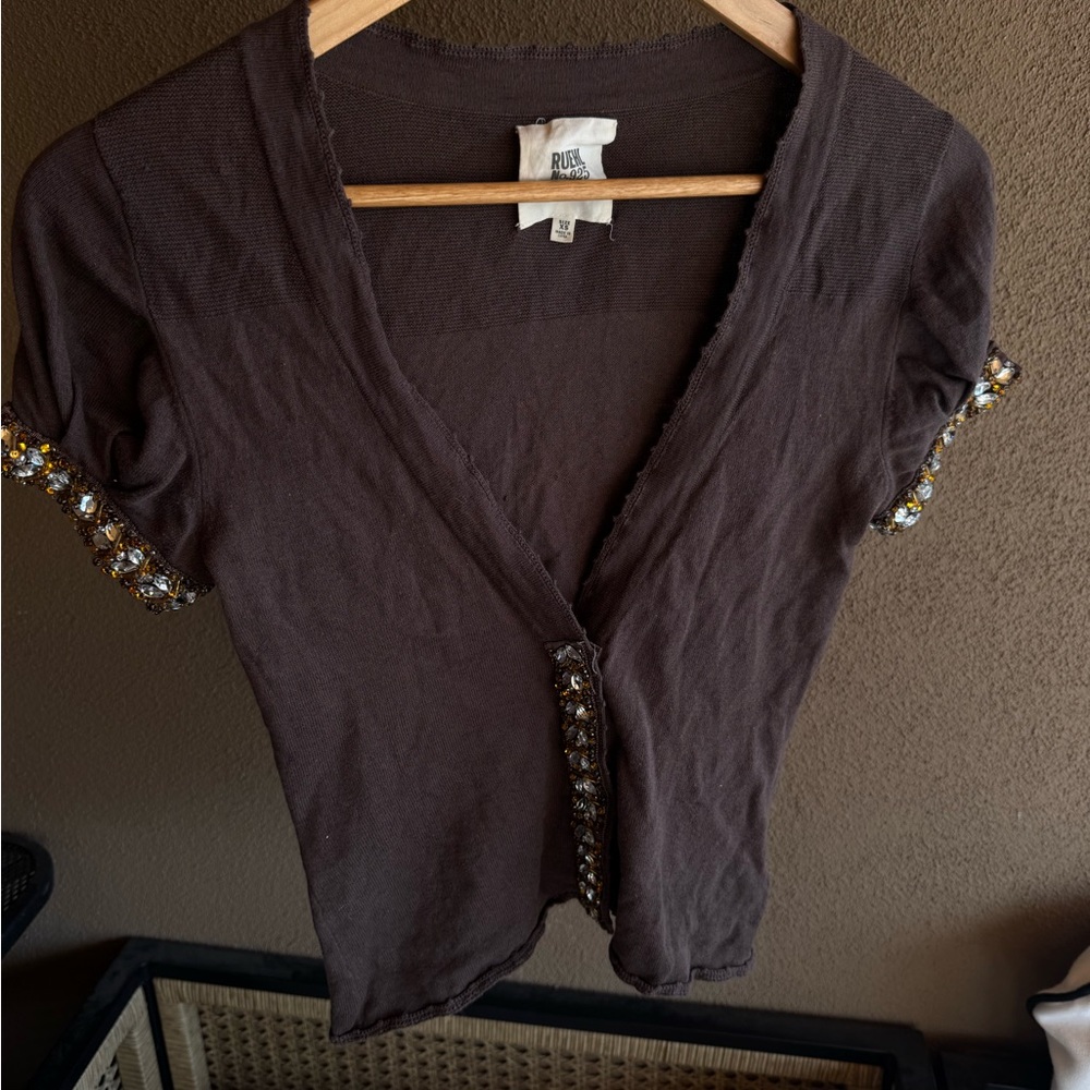 Vintage Y2K Ruehl No.925 Brown Embellished Women's Top